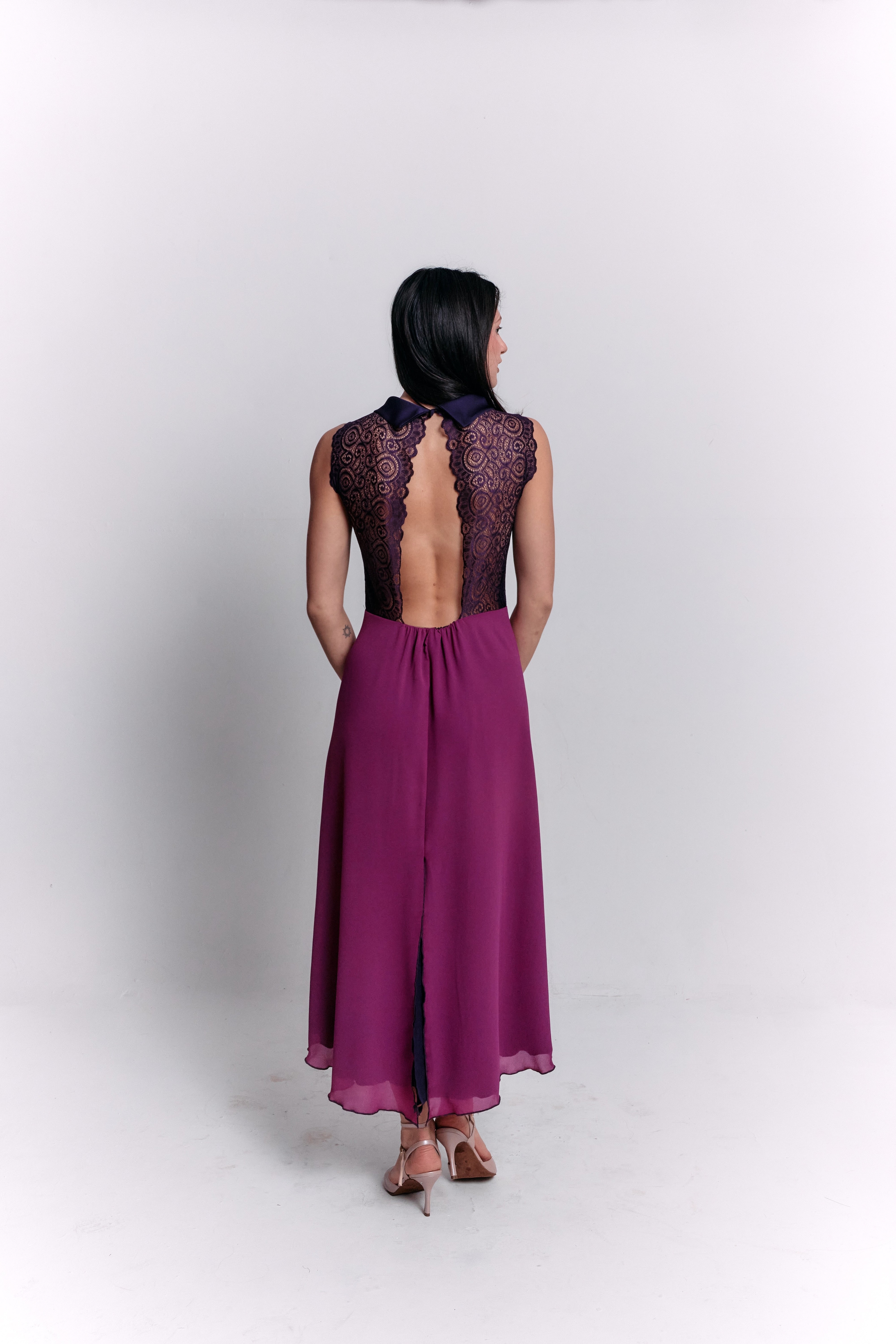 Reversible Crepe Blue and Purple Dress