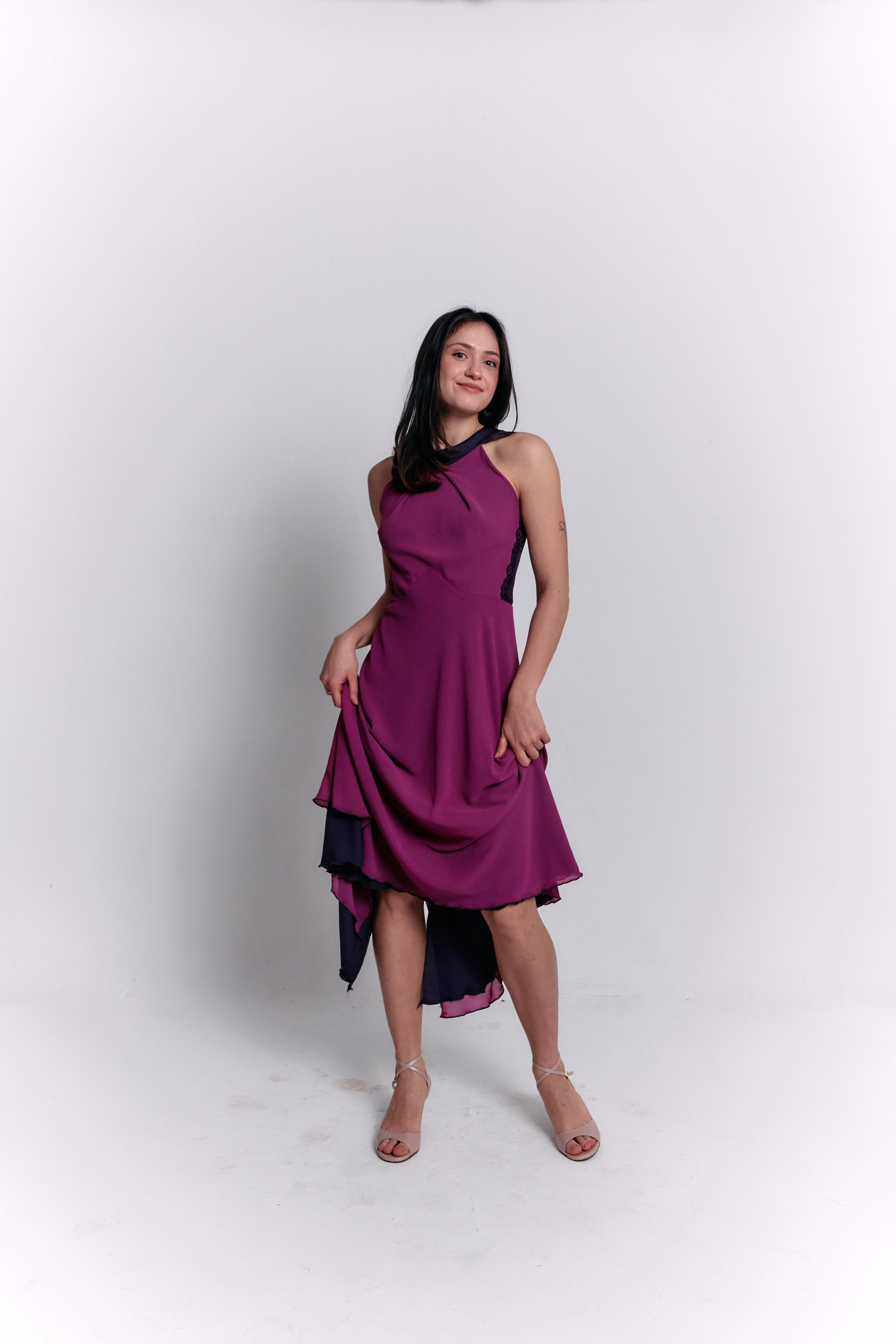 Reversible Crepe Blue and Purple Dress