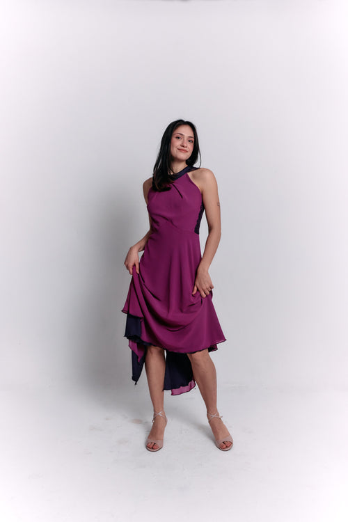 Reversible Crepe Blue and Purple Dress