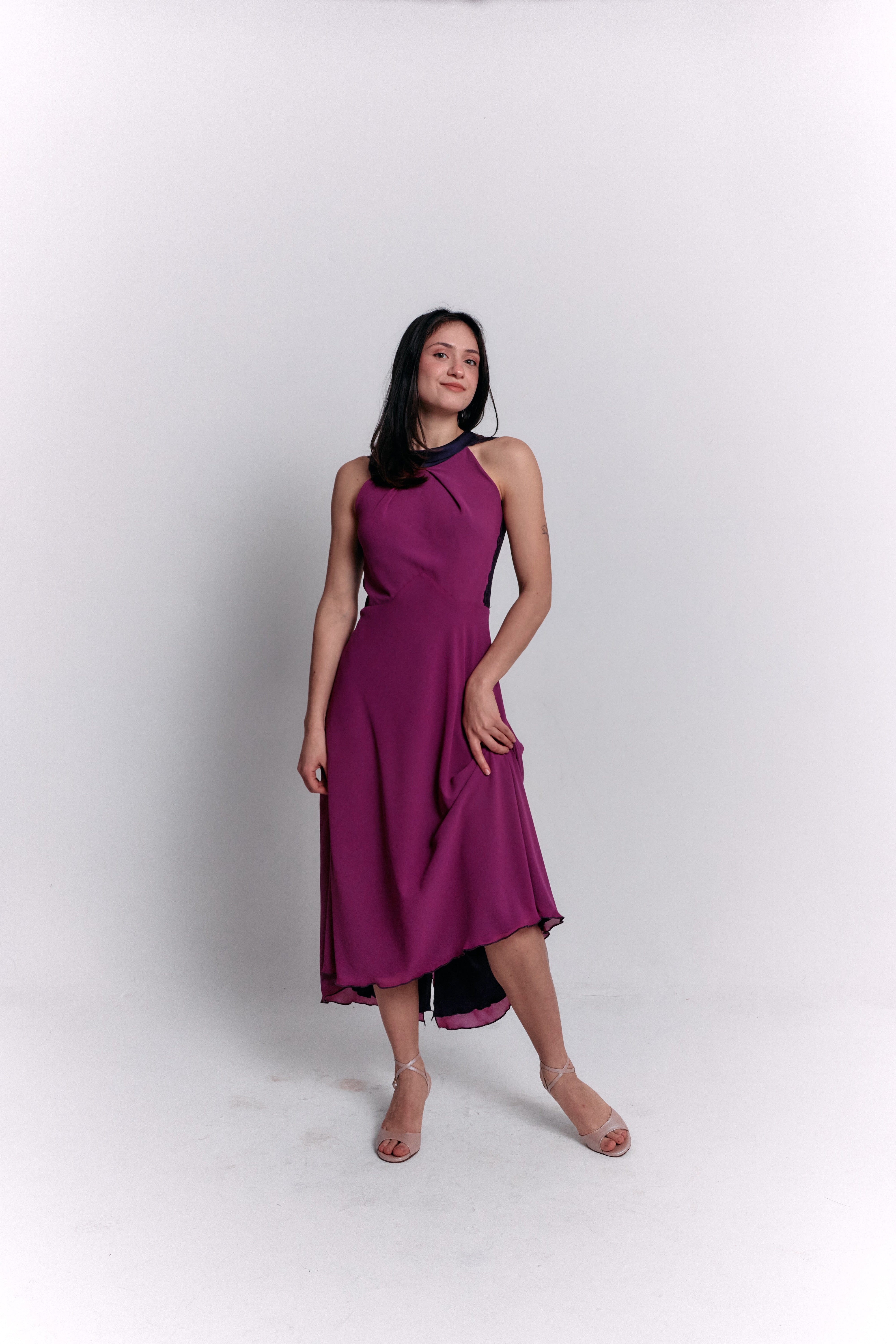 Reversible Crepe Blue and Purple Dress