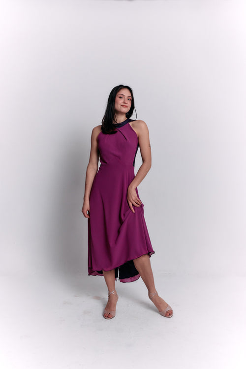 Reversible Crepe Blue and Purple Dress