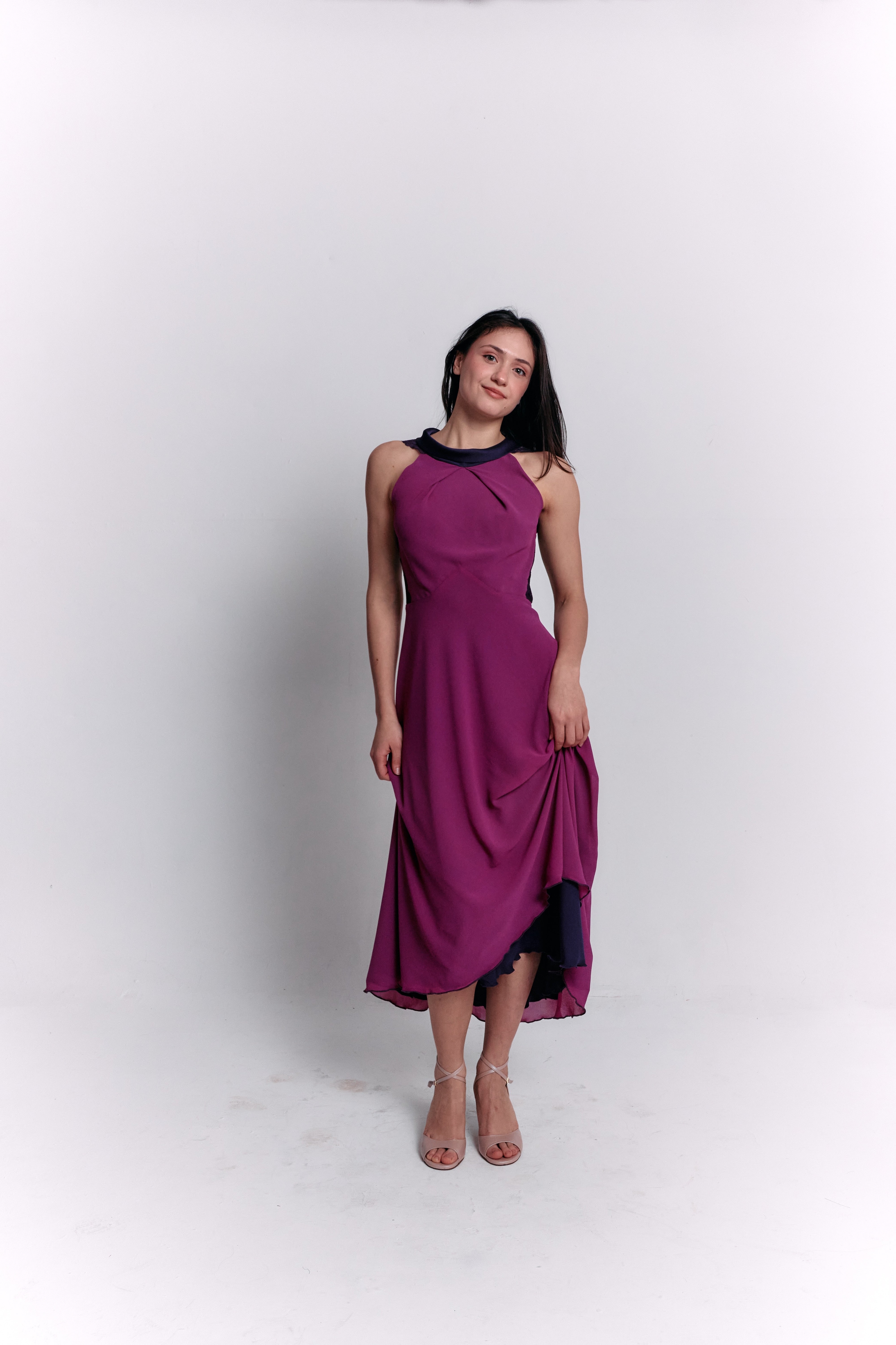 Reversible Crepe Blue and Purple Dress