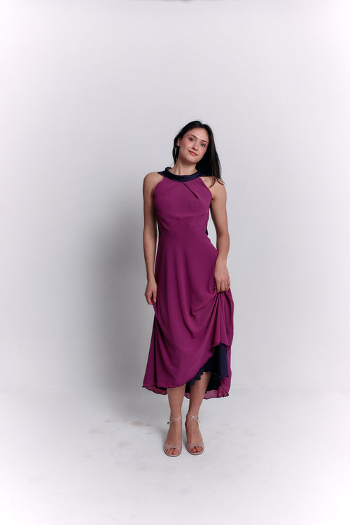 Reversible Crepe Blue and Purple Dress