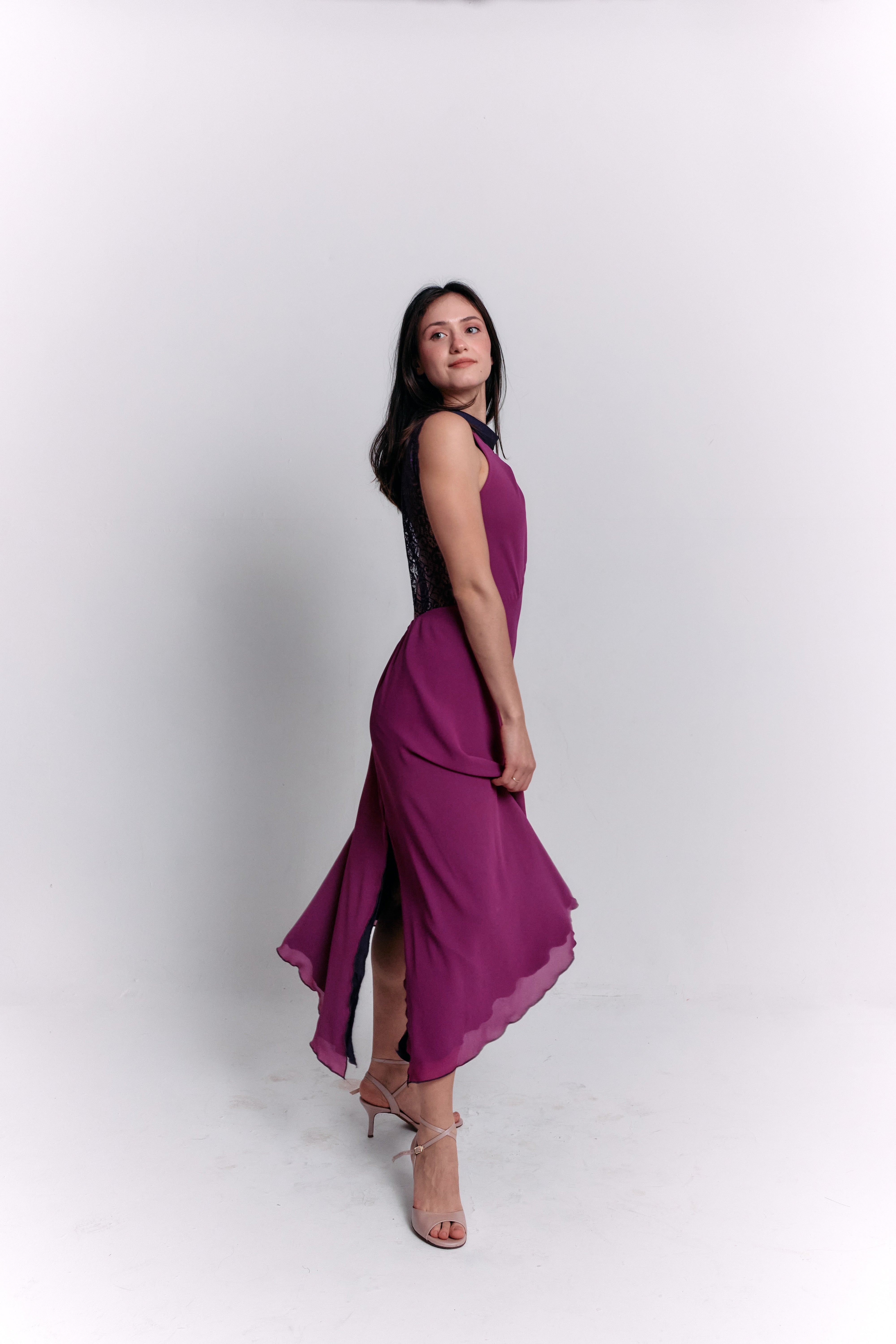 Reversible Crepe Blue and Purple Dress