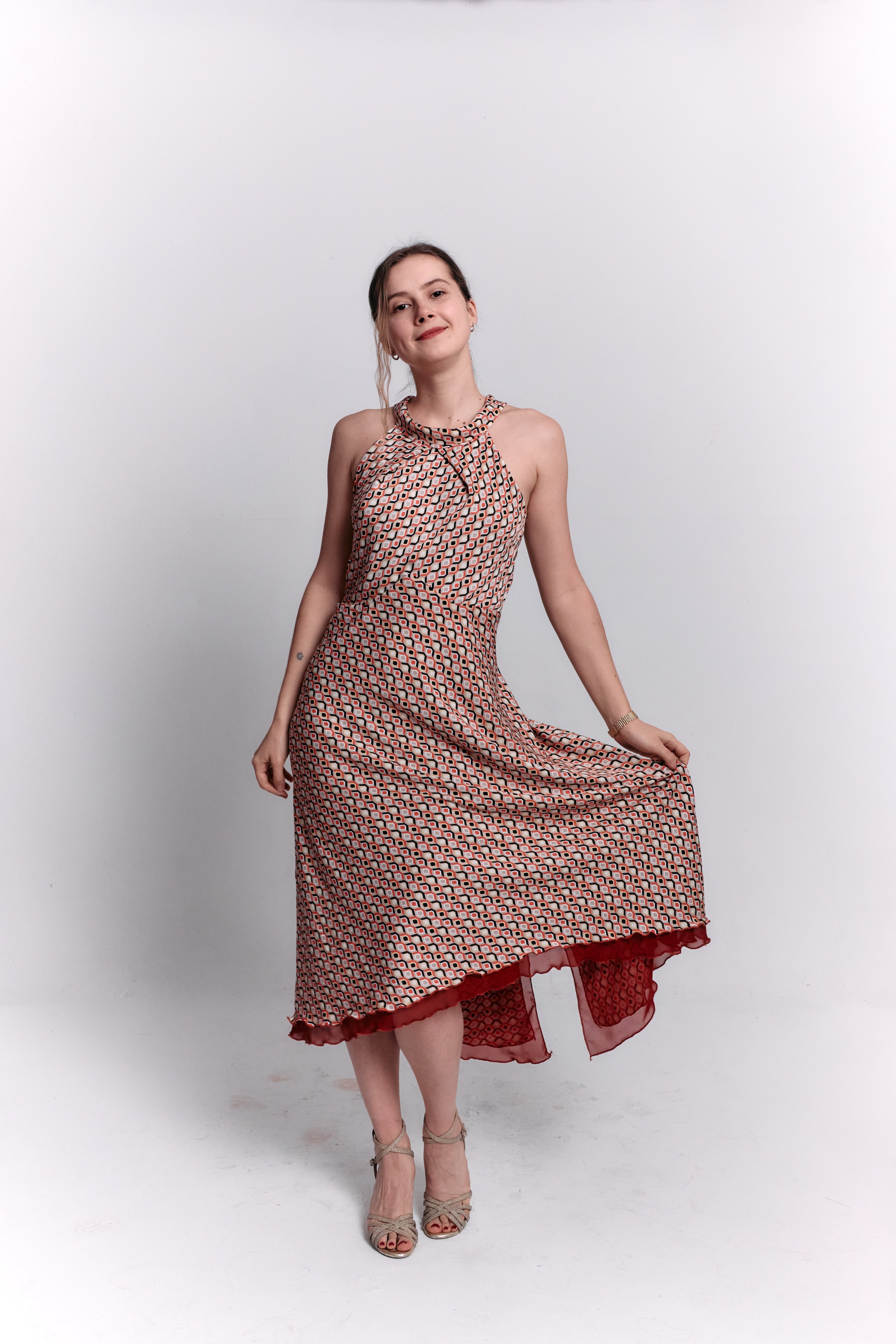 Reversible Red and Geometric Pattern Dress