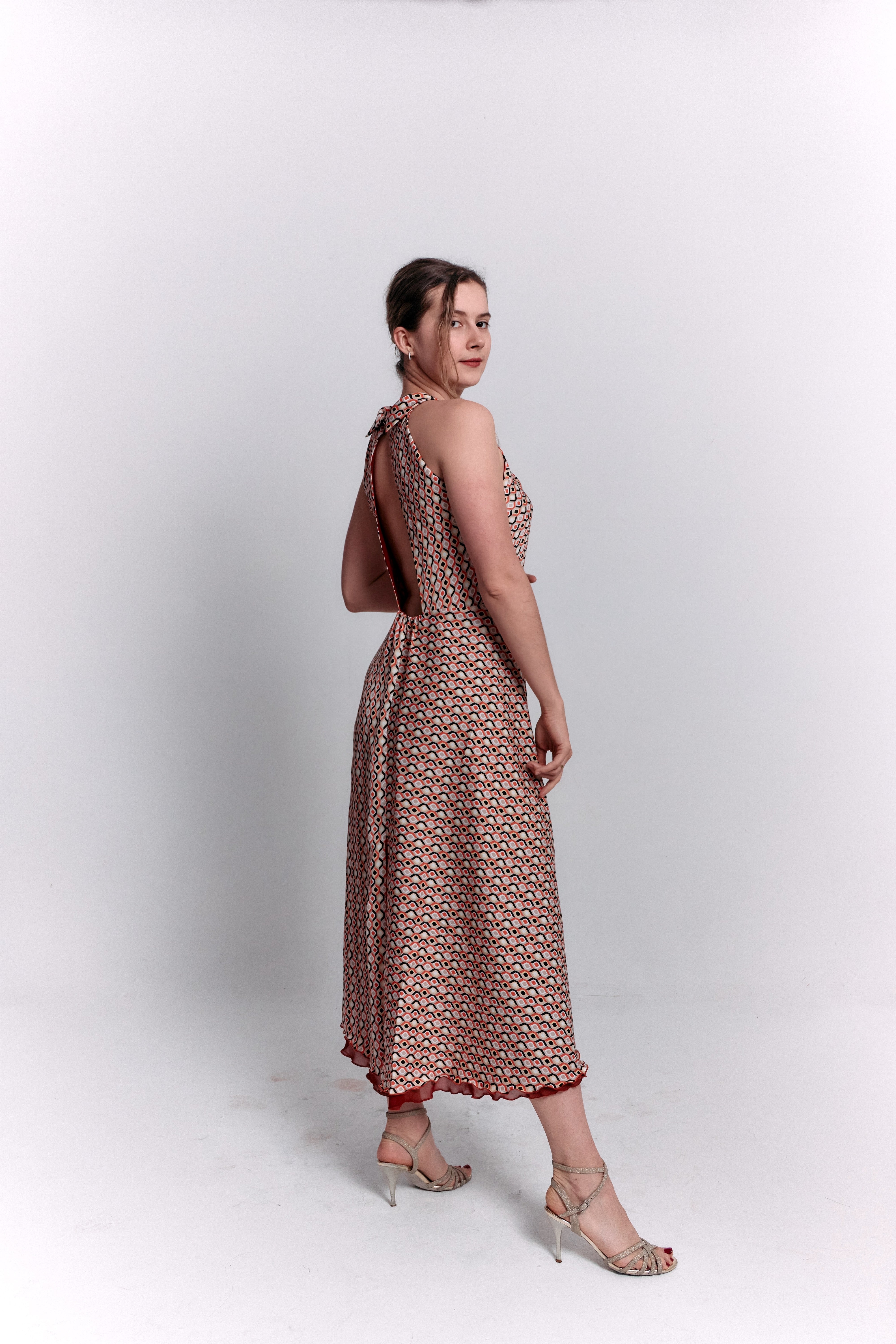 Reversible Red and Geometric Pattern Dress