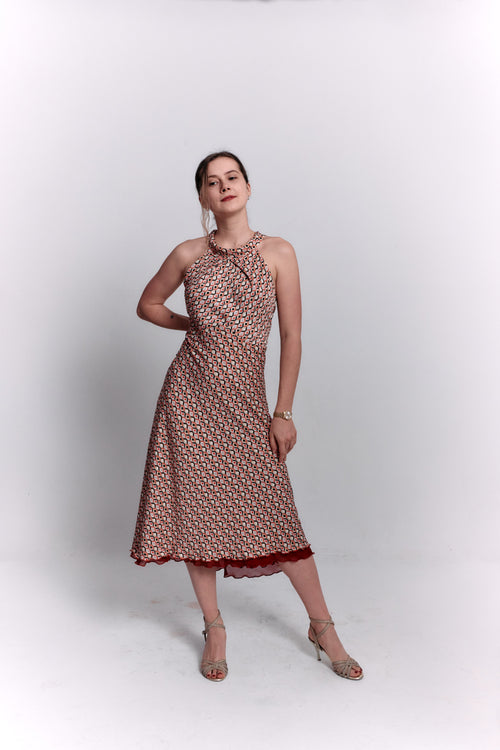 Reversible Red and Geometric Pattern Dress