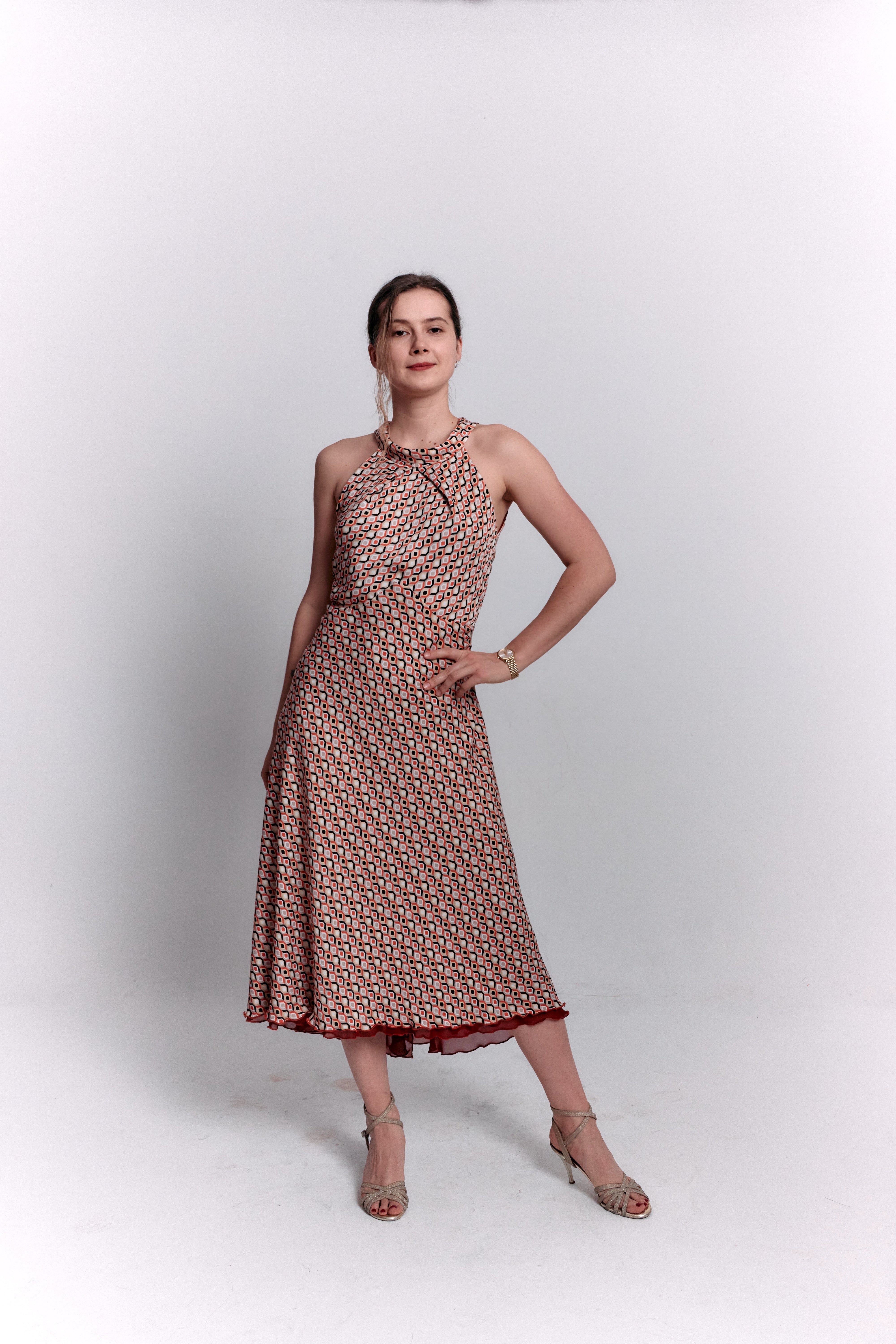 Reversible Red and Geometric Pattern Dress