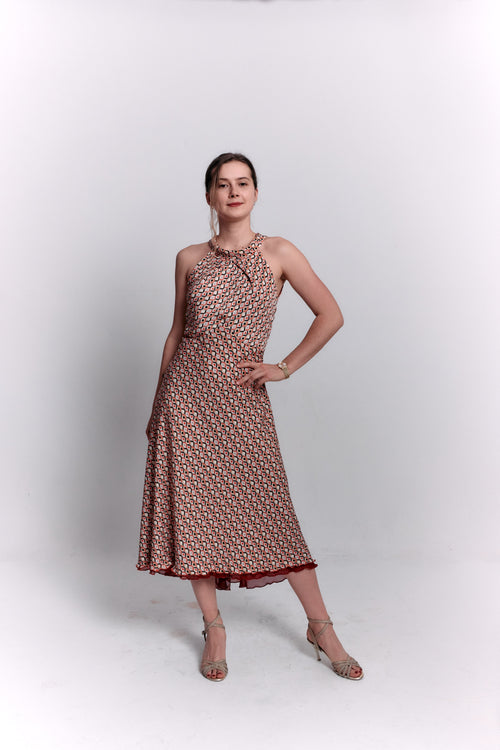 Reversible Red and Geometric Pattern Dress