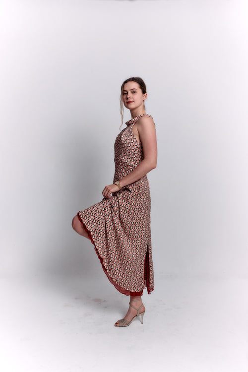 Reversible Red and Geometric Pattern Dress