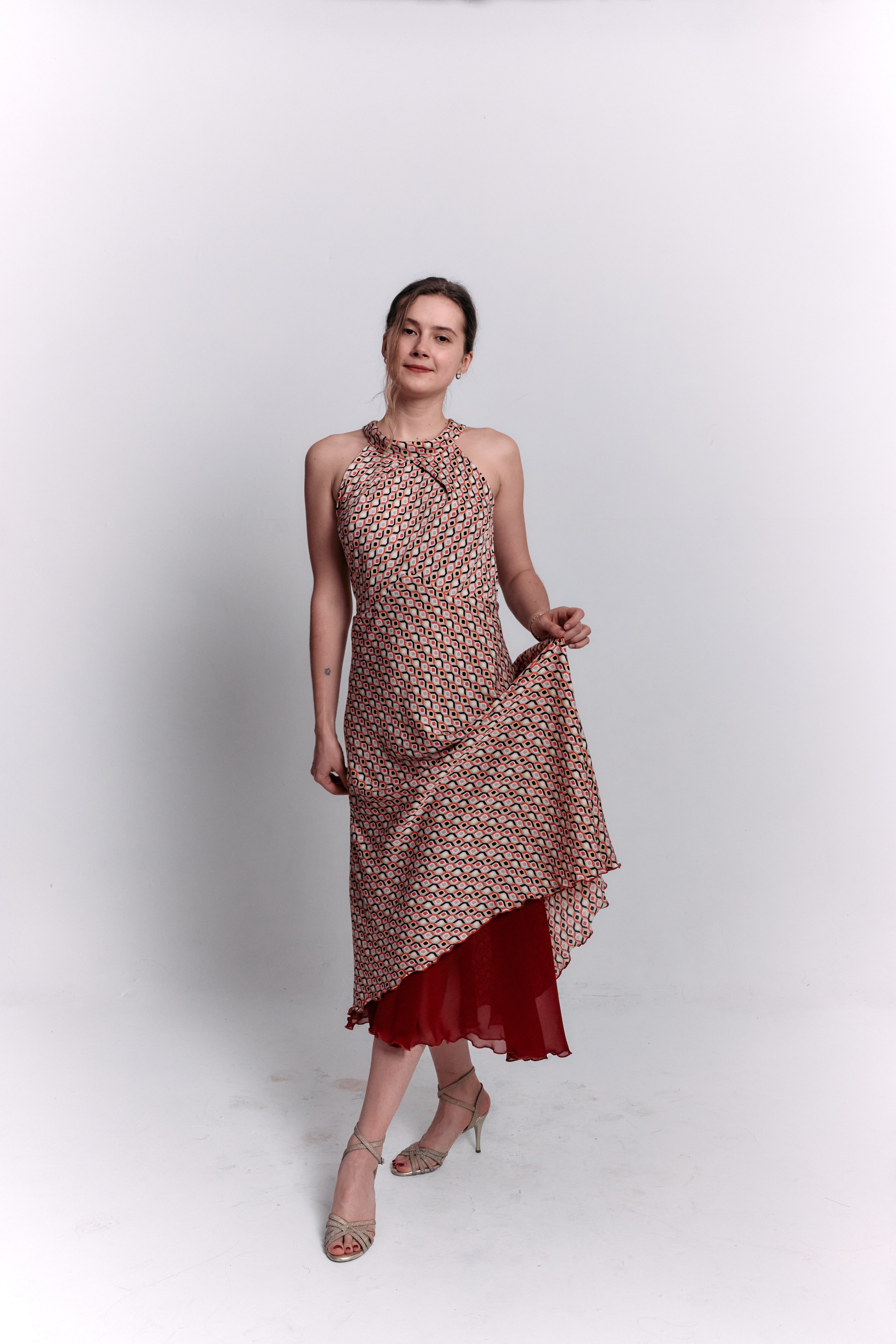 Reversible Red and Geometric Pattern Dress
