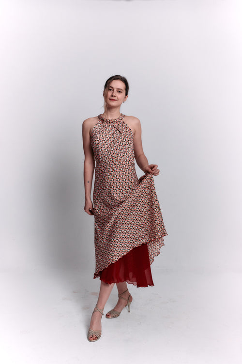Reversible Red and Geometric Pattern Dress