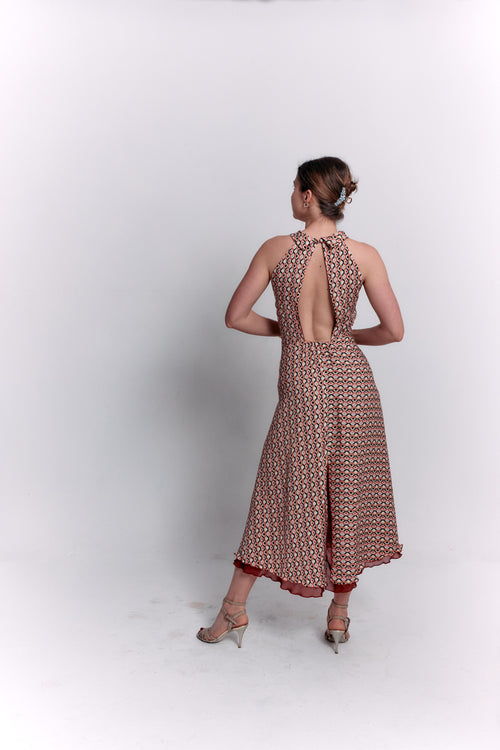 Reversible Red and Geometric Pattern Dress