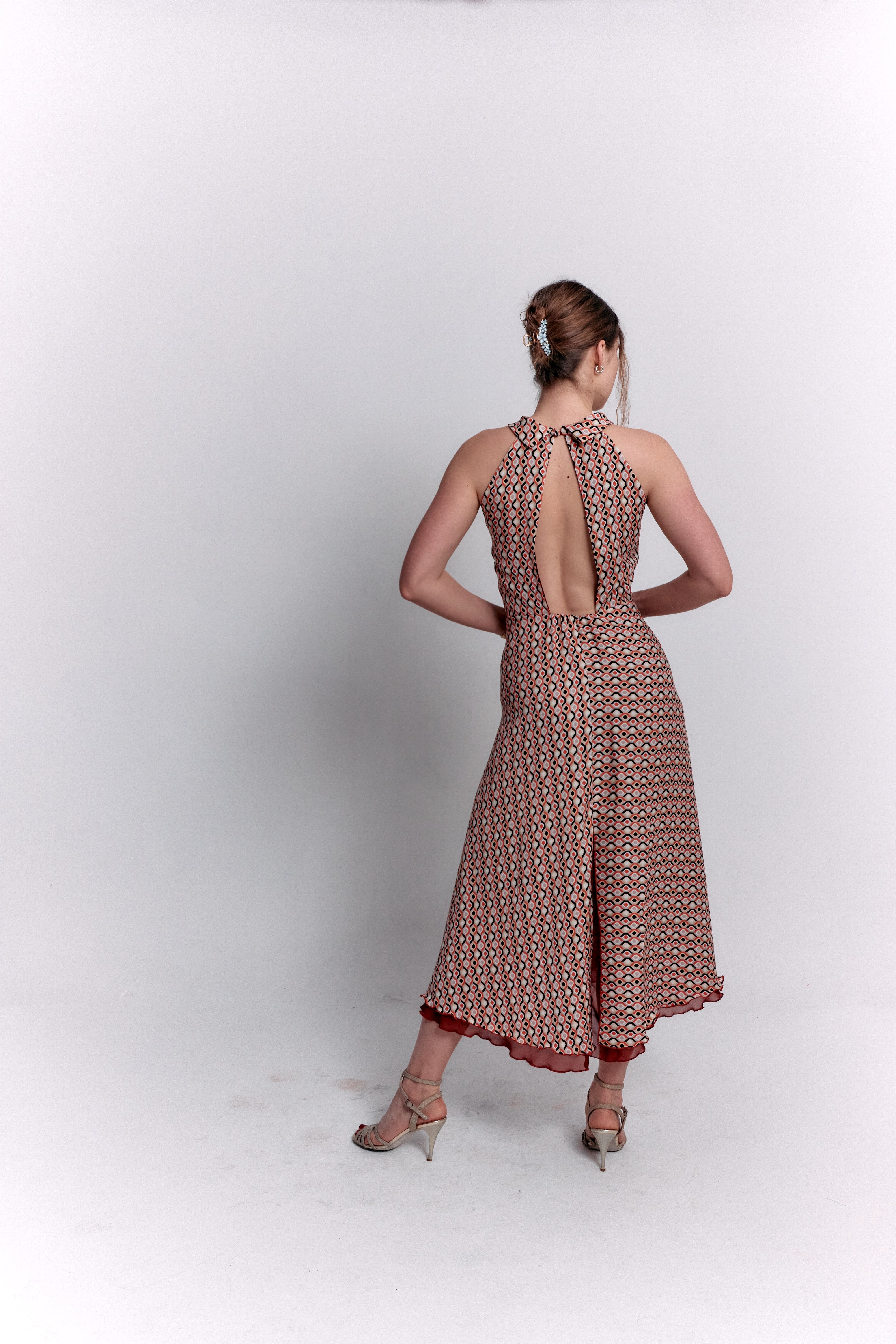 Reversible Red and Geometric Pattern Dress
