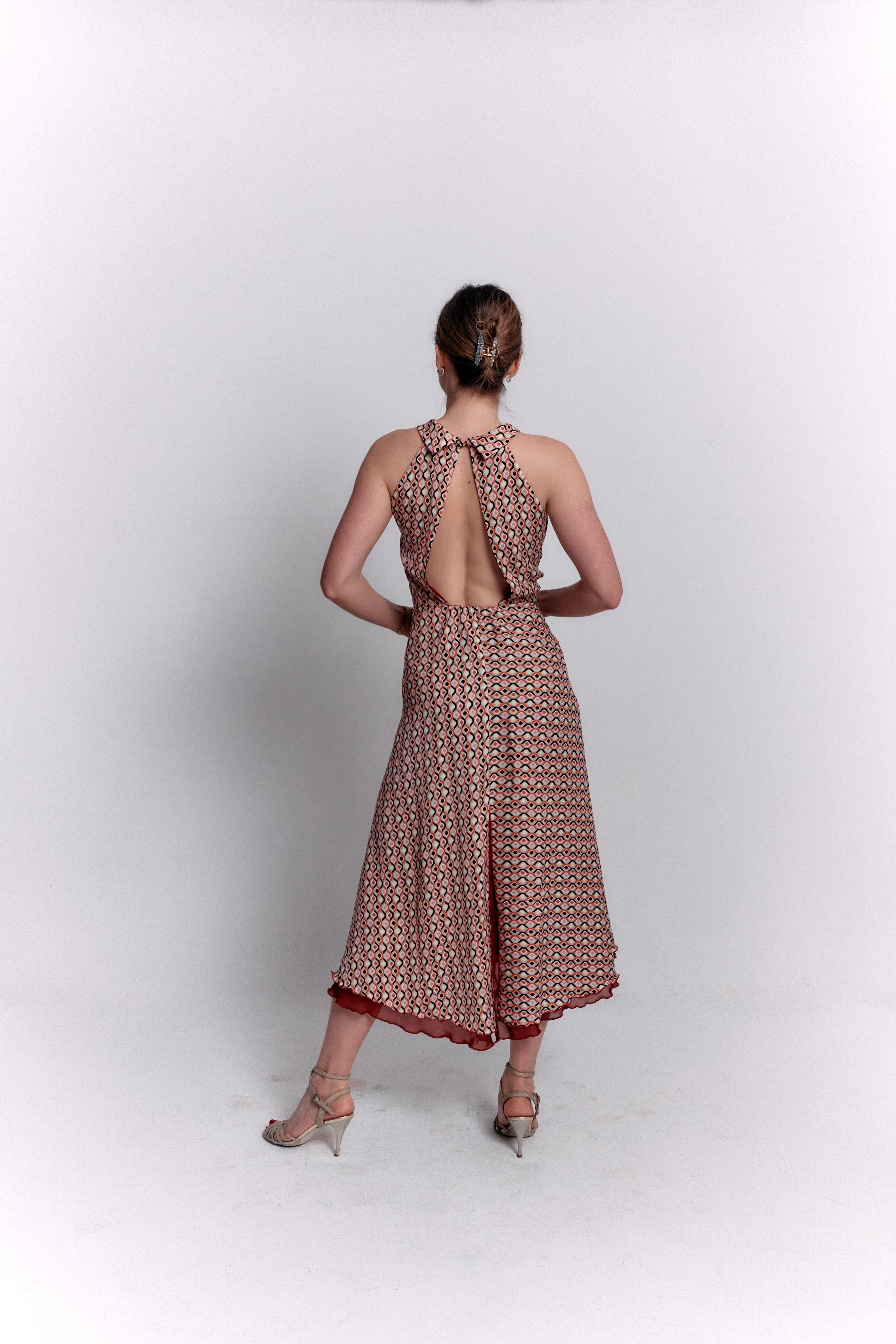 Reversible Red and Geometric Pattern Dress