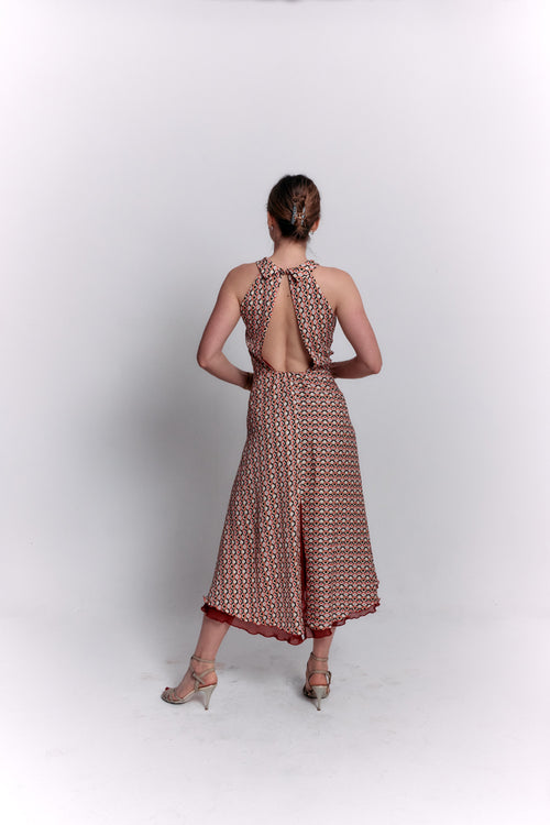 Reversible Red and Geometric Pattern Dress