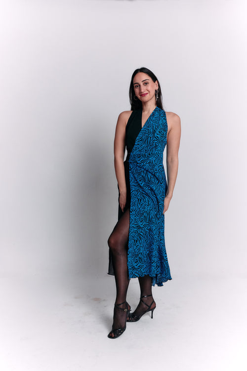 Black and Blue Dress with Animal Patterns