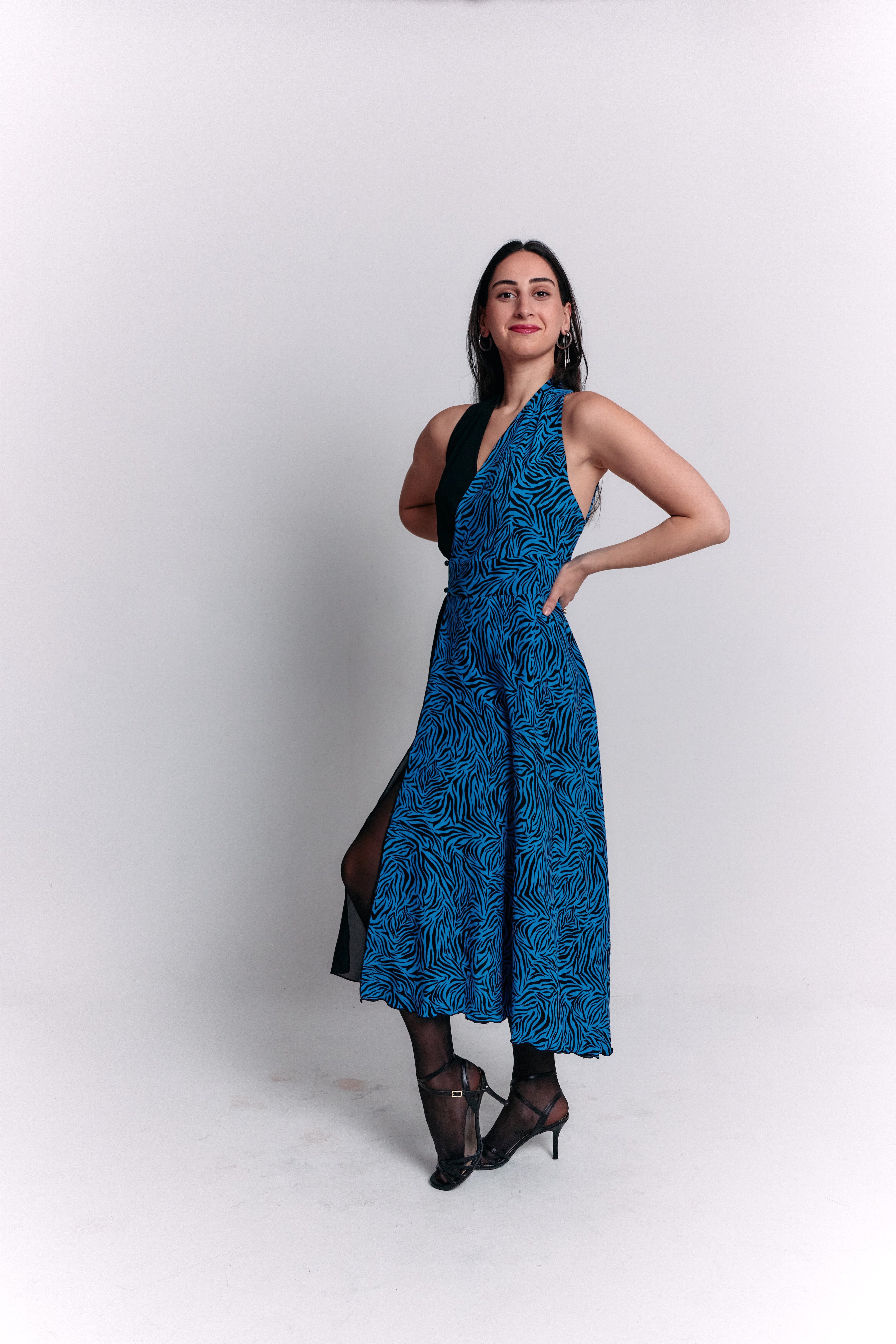 Black and Blue Dress with Animal Patterns