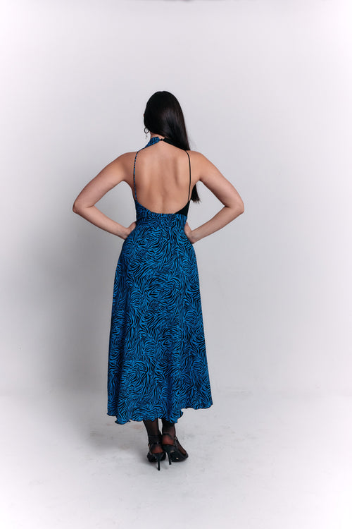 Black and Blue Dress with Animal Patterns