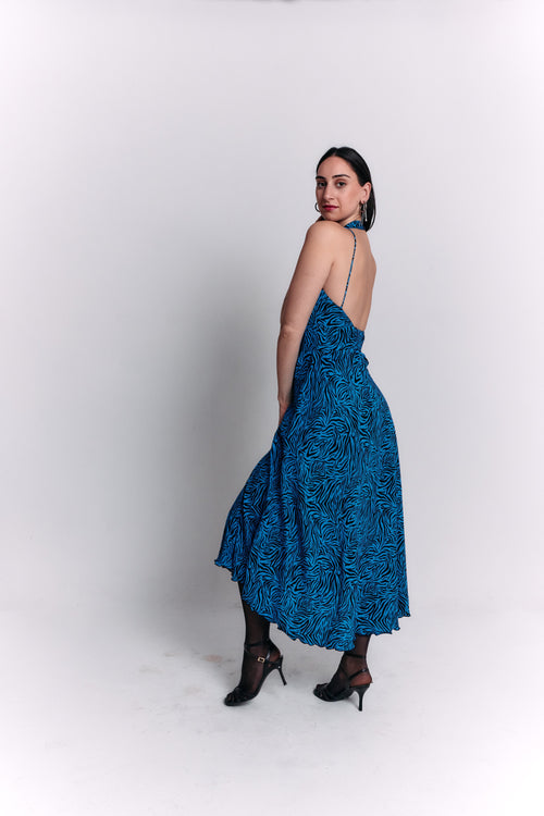 Black and Blue Dress with Animal Patterns