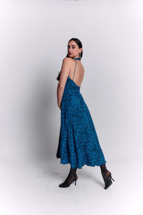 Black and Blue Dress with Animal Patterns