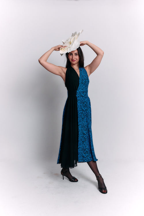Black and Blue Dress with Animal Patterns