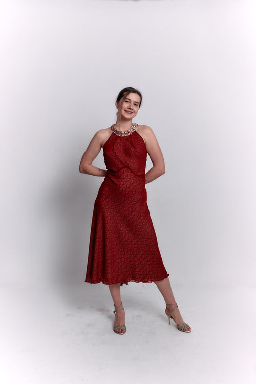 Reversible Red and Geometric Pattern Dress