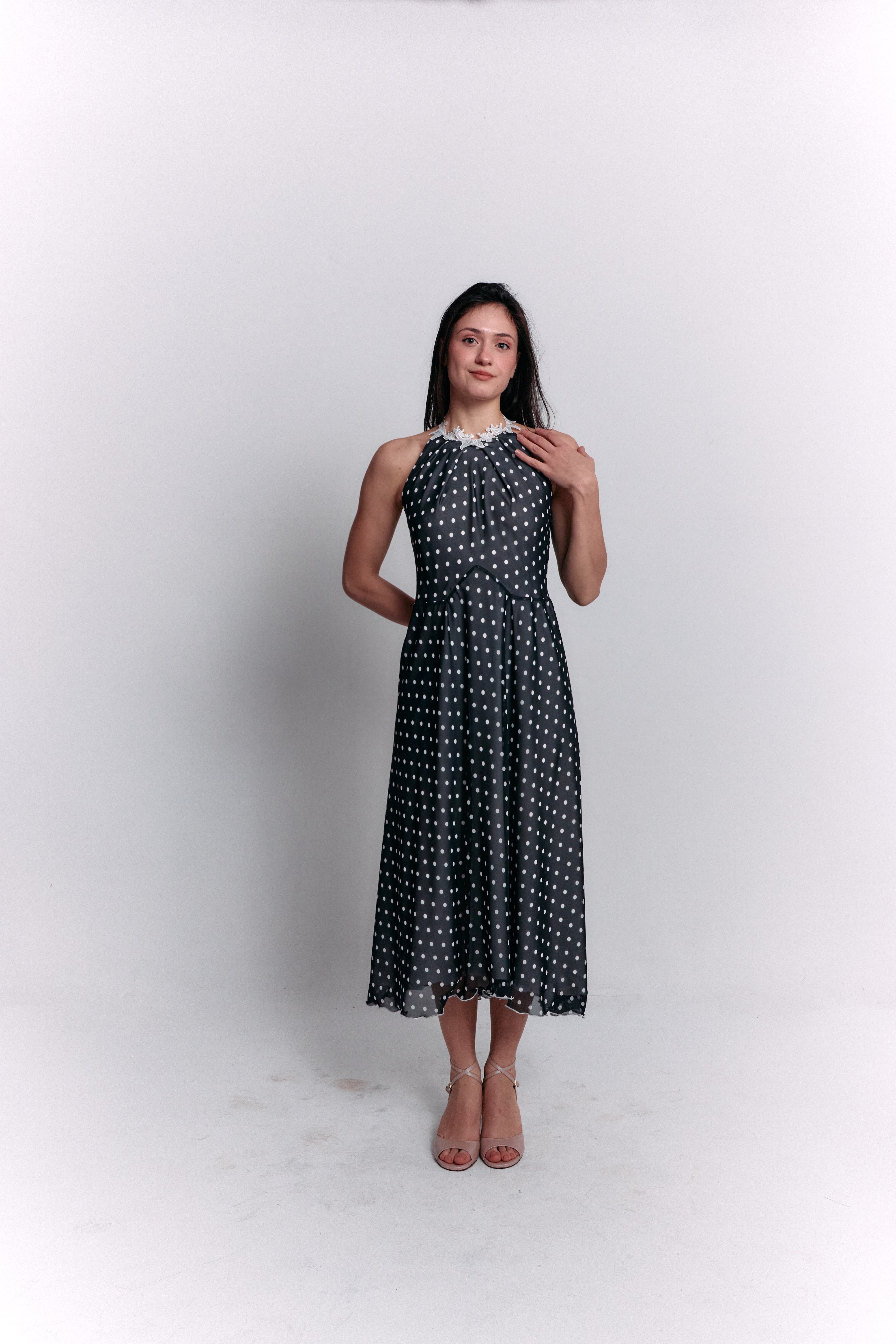 Chiffon Black and White Polka Dot Dress