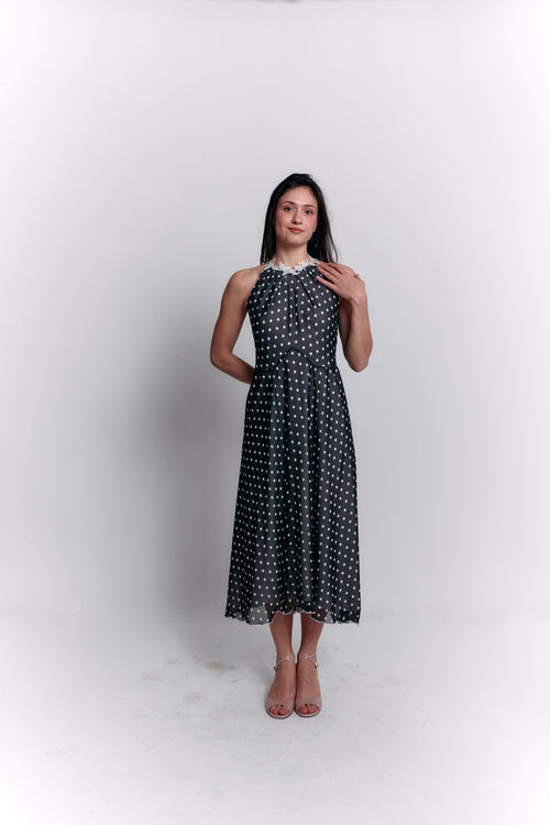 Chiffon Black and White Polka Dot Dress