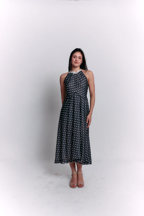 Chiffon Black and White Polka Dot Dress