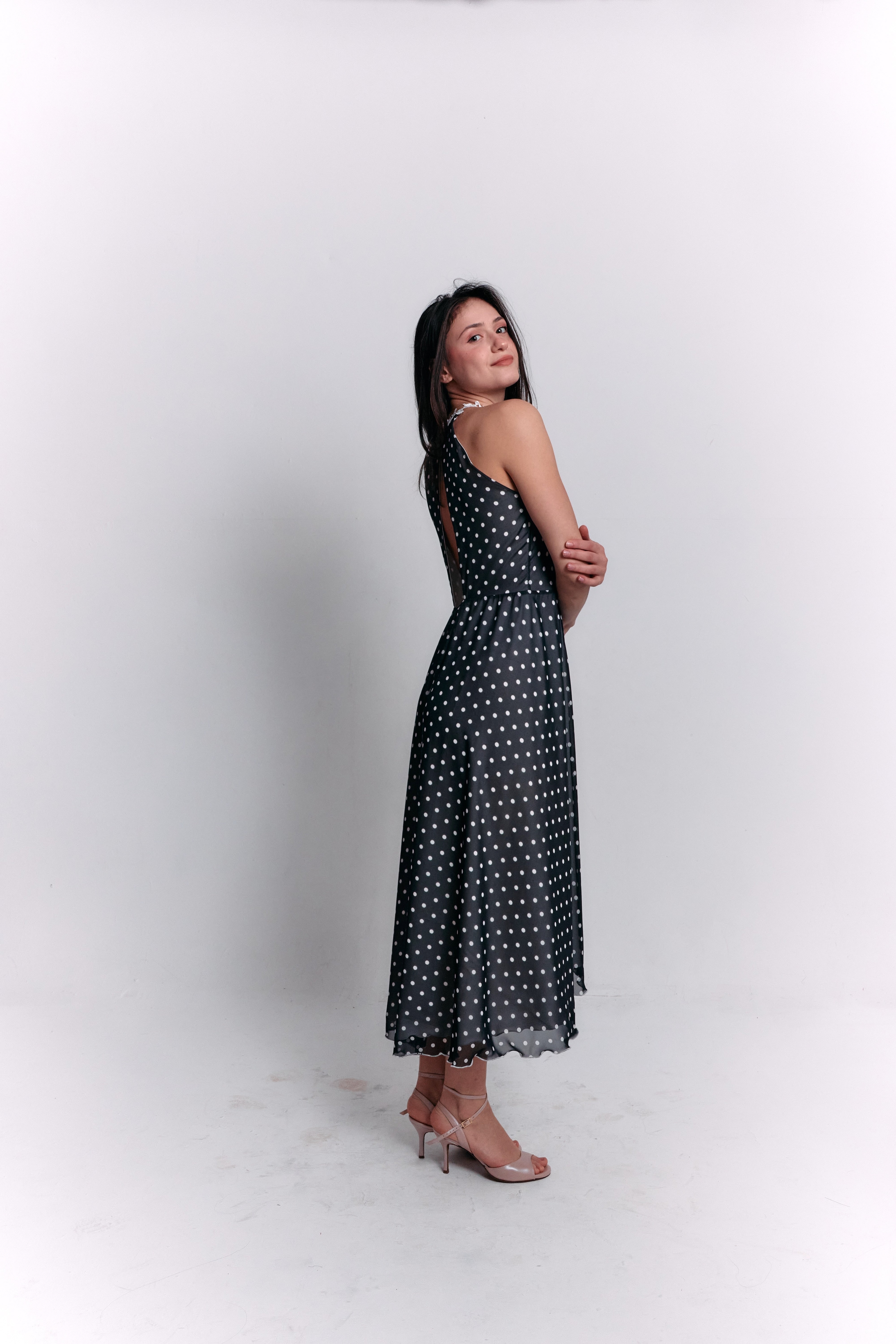 Chiffon Black and White Polka Dot Dress