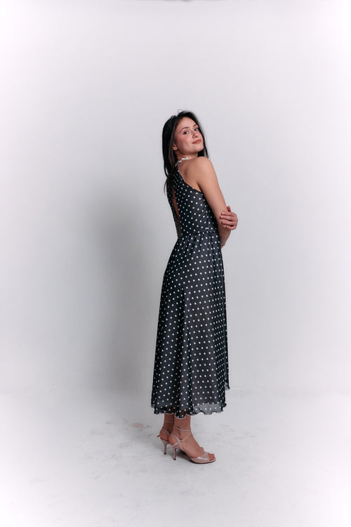 Chiffon Black and White Polka Dot Dress