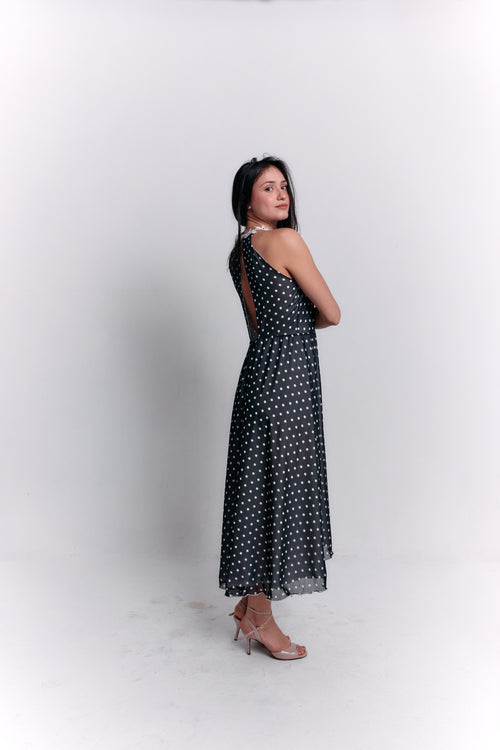 Chiffon Black and White Polka Dot Dress