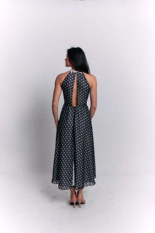 Chiffon Black and White Polka Dot Dress