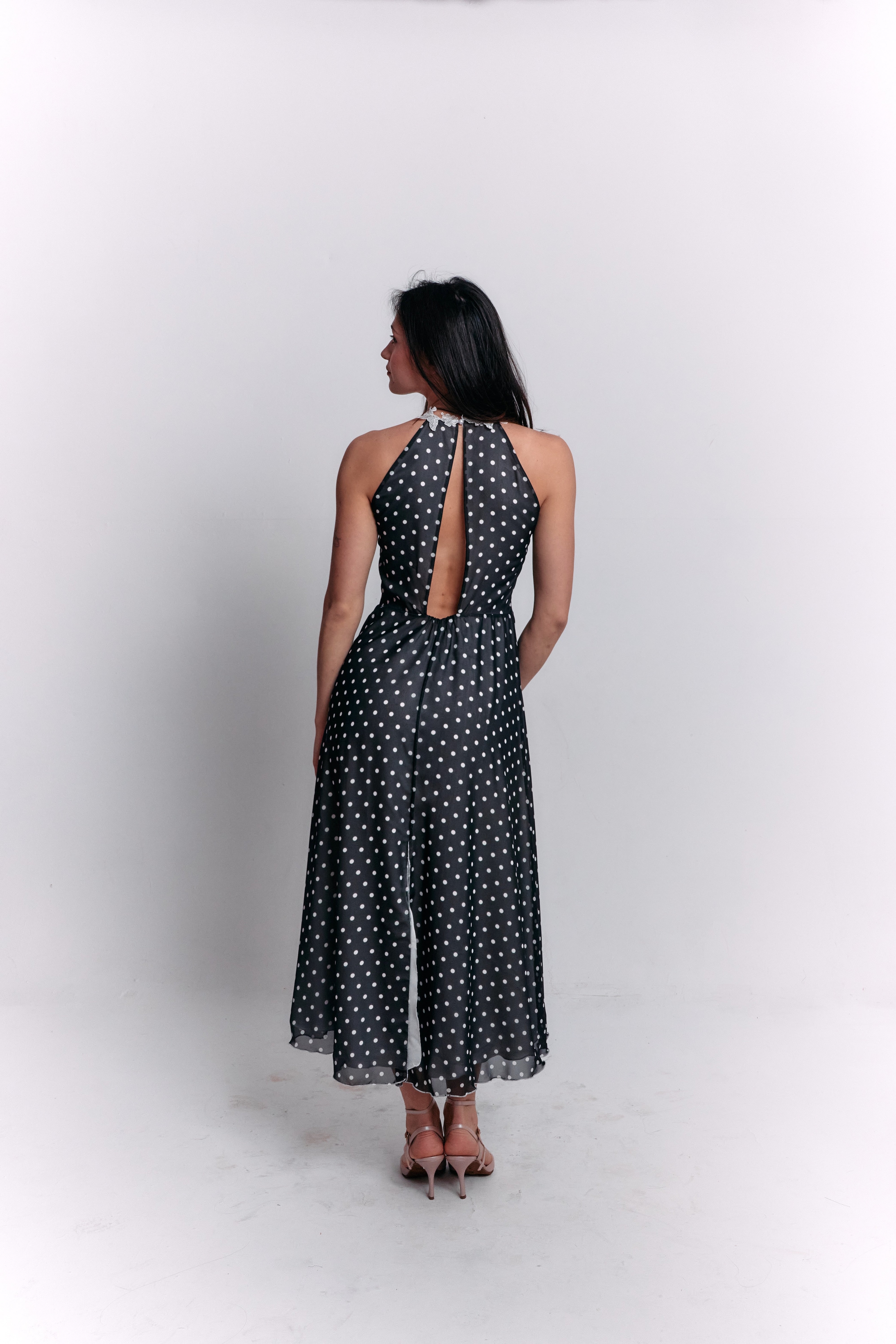 Chiffon Black and White Polka Dot Dress