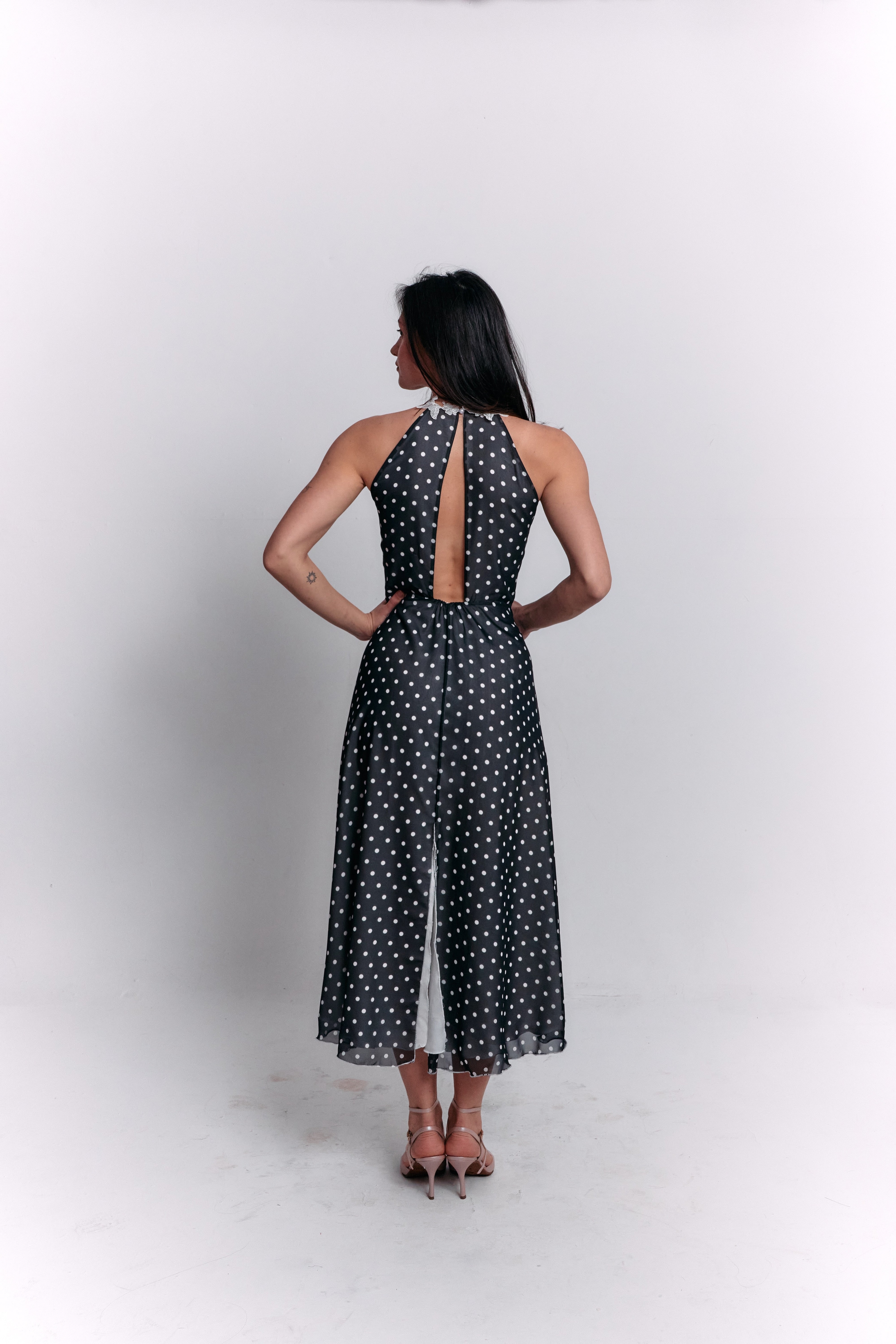 Chiffon Black and White Polka Dot Dress