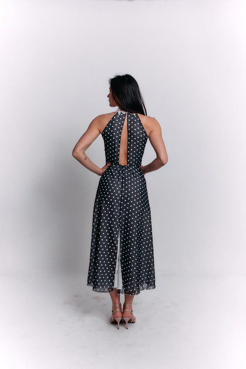 Chiffon Black and White Polka Dot Dress
