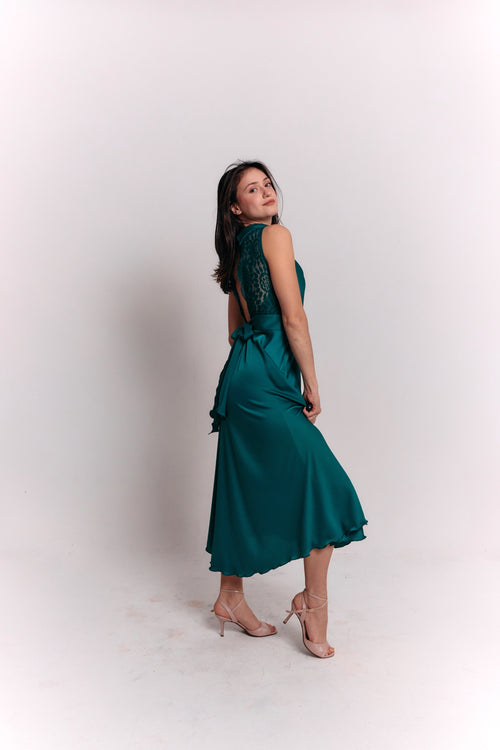 Satin Lace Emerald Dress