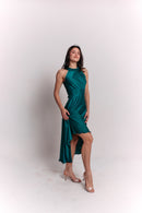 Satin Lace Emerald Dress