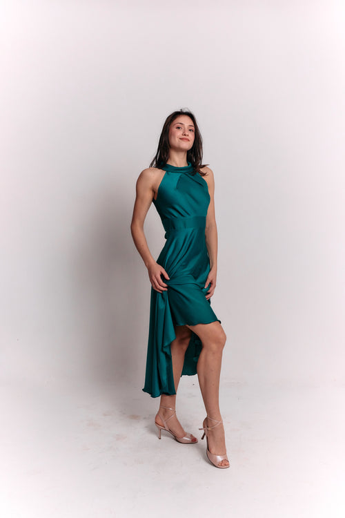 Satin Lace Emerald Dress