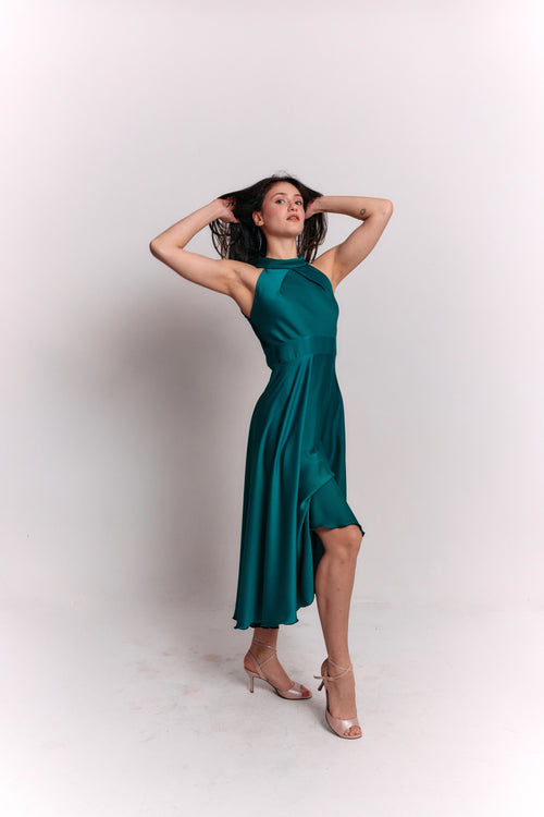 Satin Lace Emerald Dress