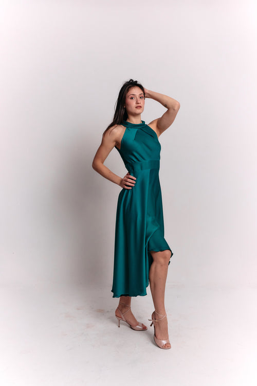 Satin Lace Emerald Dress