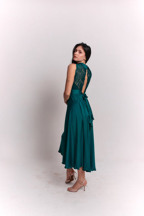 Satin Lace Emerald Dress