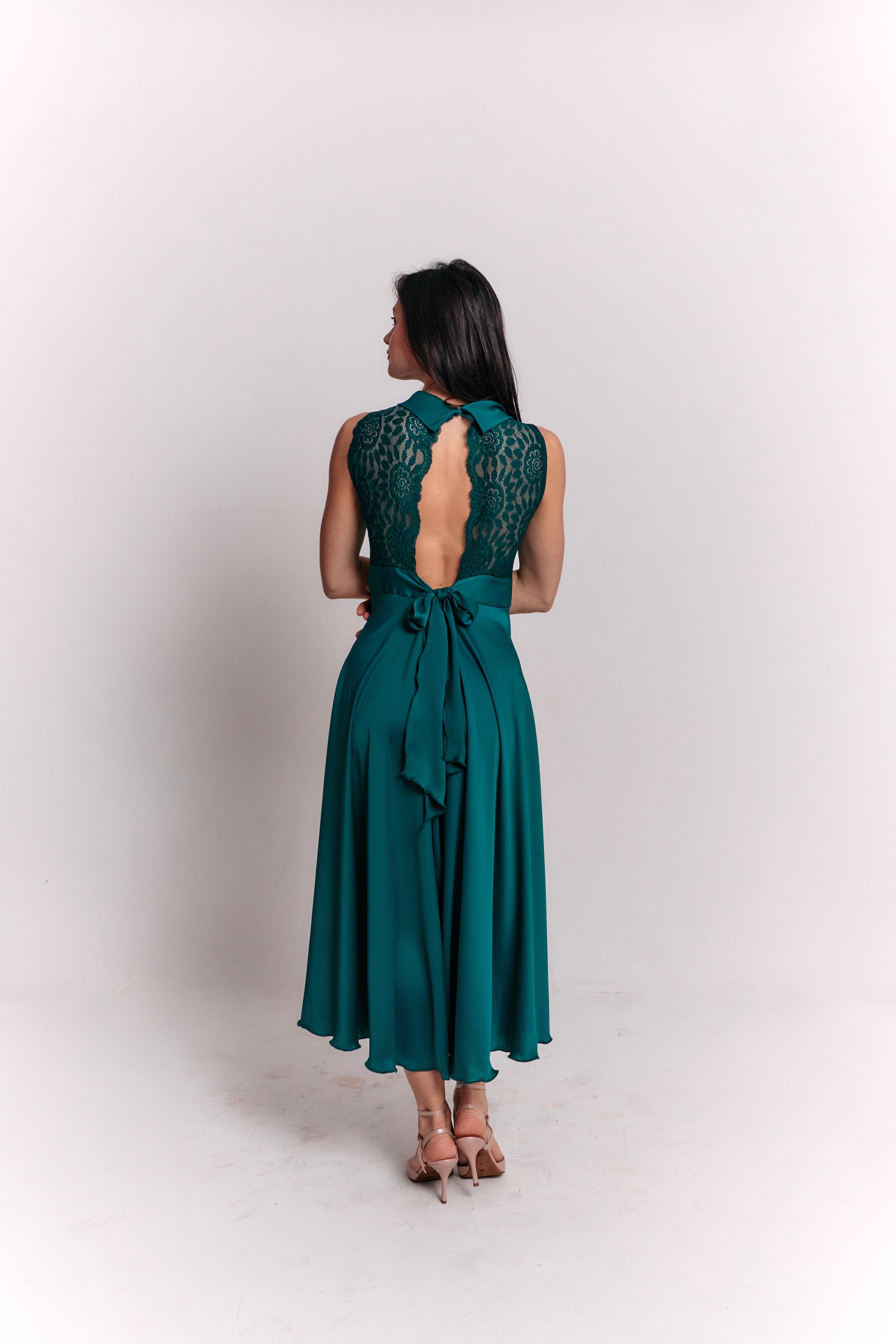 Satin Lace Emerald Dress