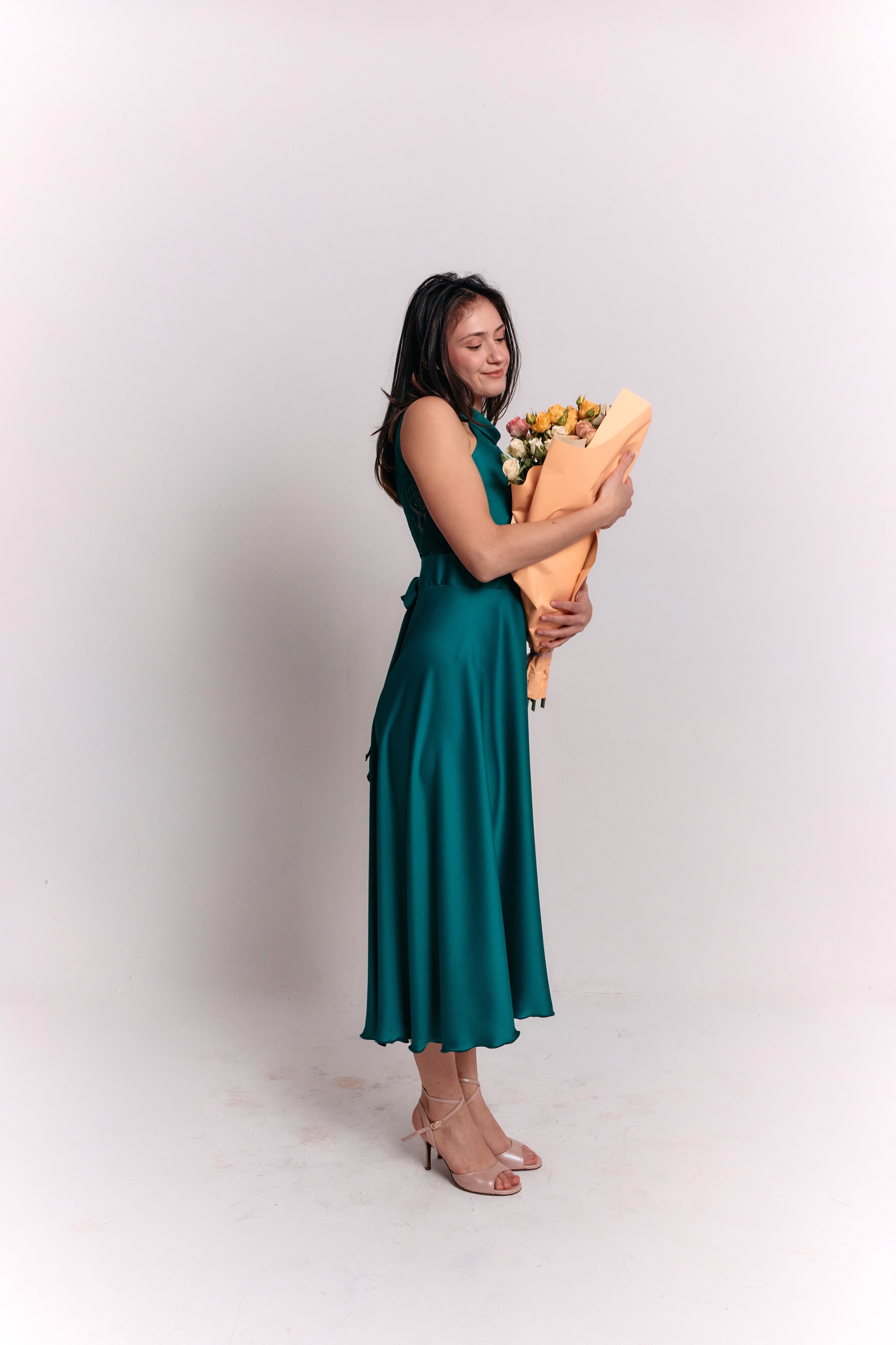 Satin Lace Emerald Dress