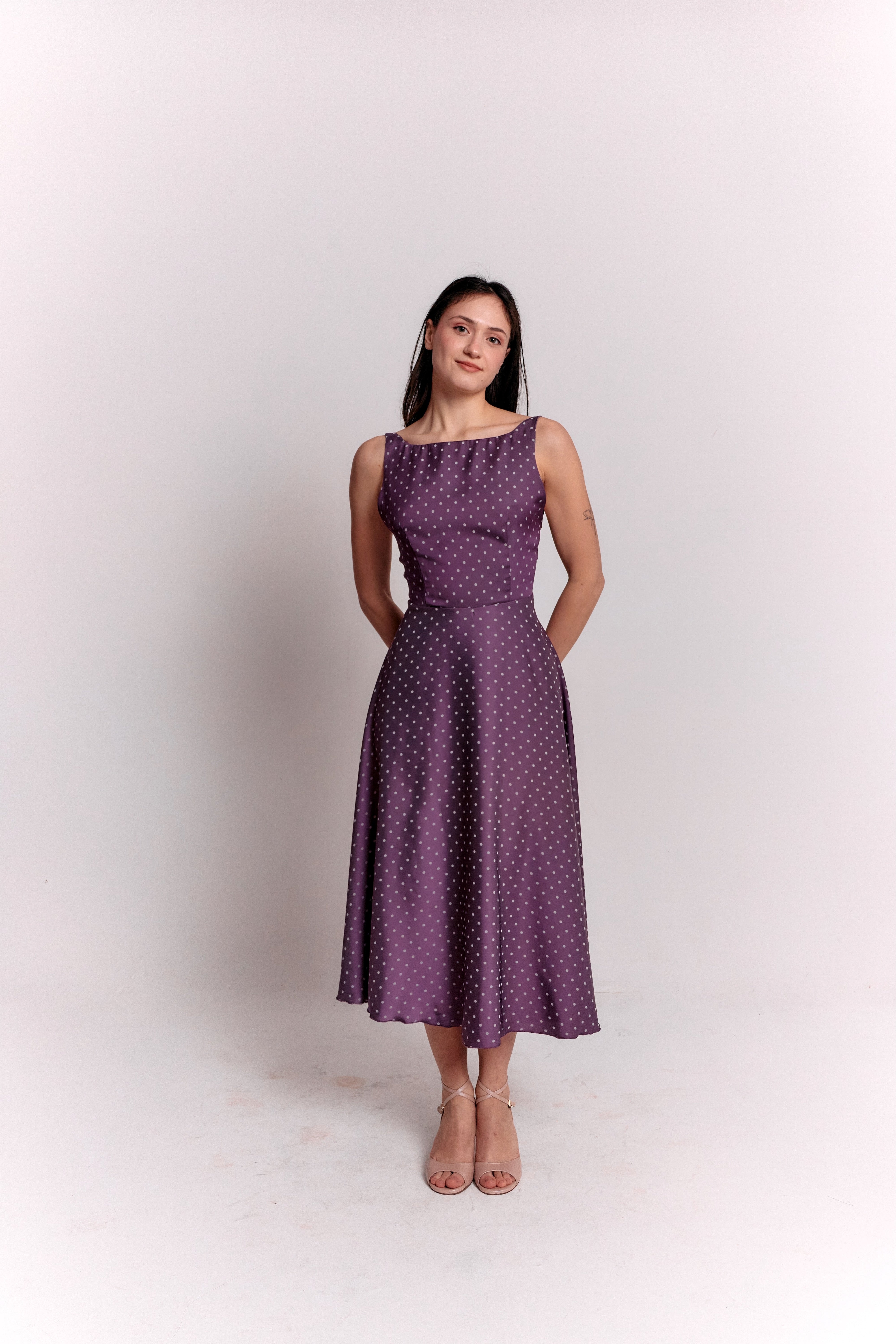 Purple and White Polka Dot Dress