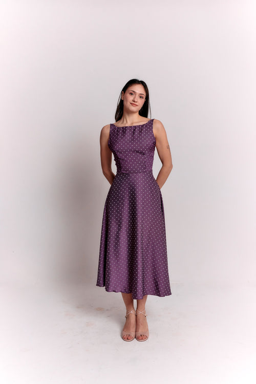 Purple and White Polka Dot Dress