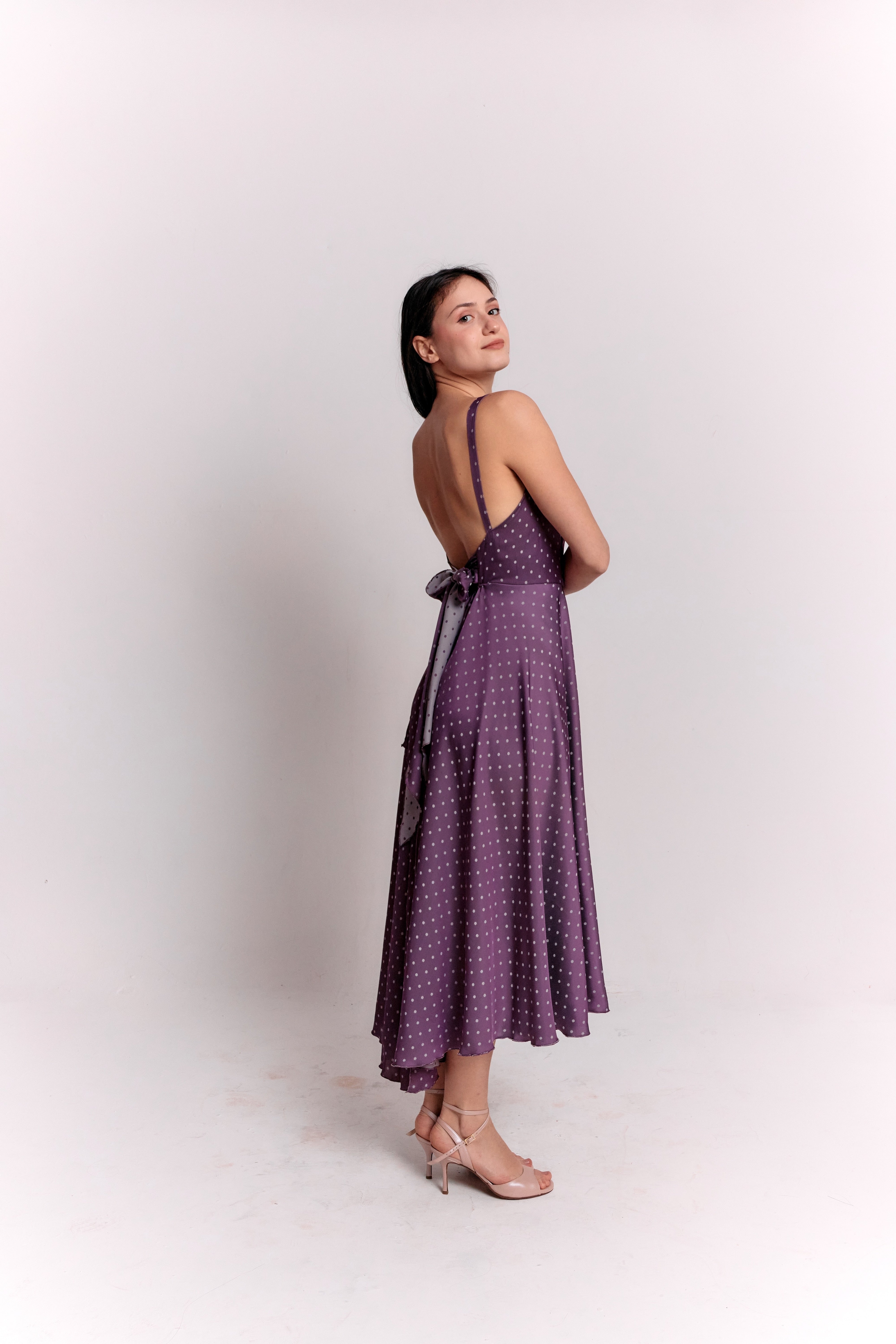 Purple and White Polka Dot Dress
