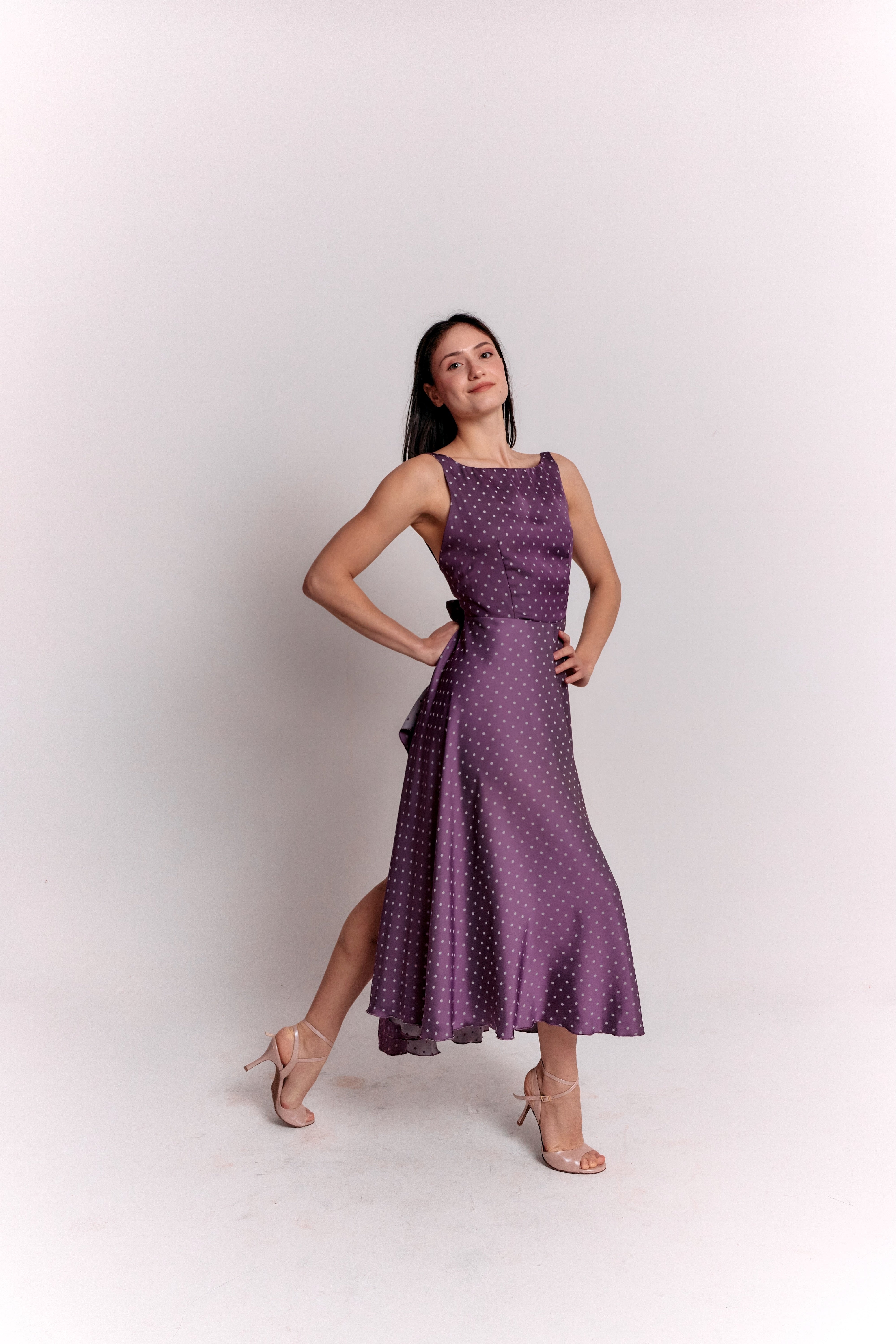 Purple and White Polka Dot Dress