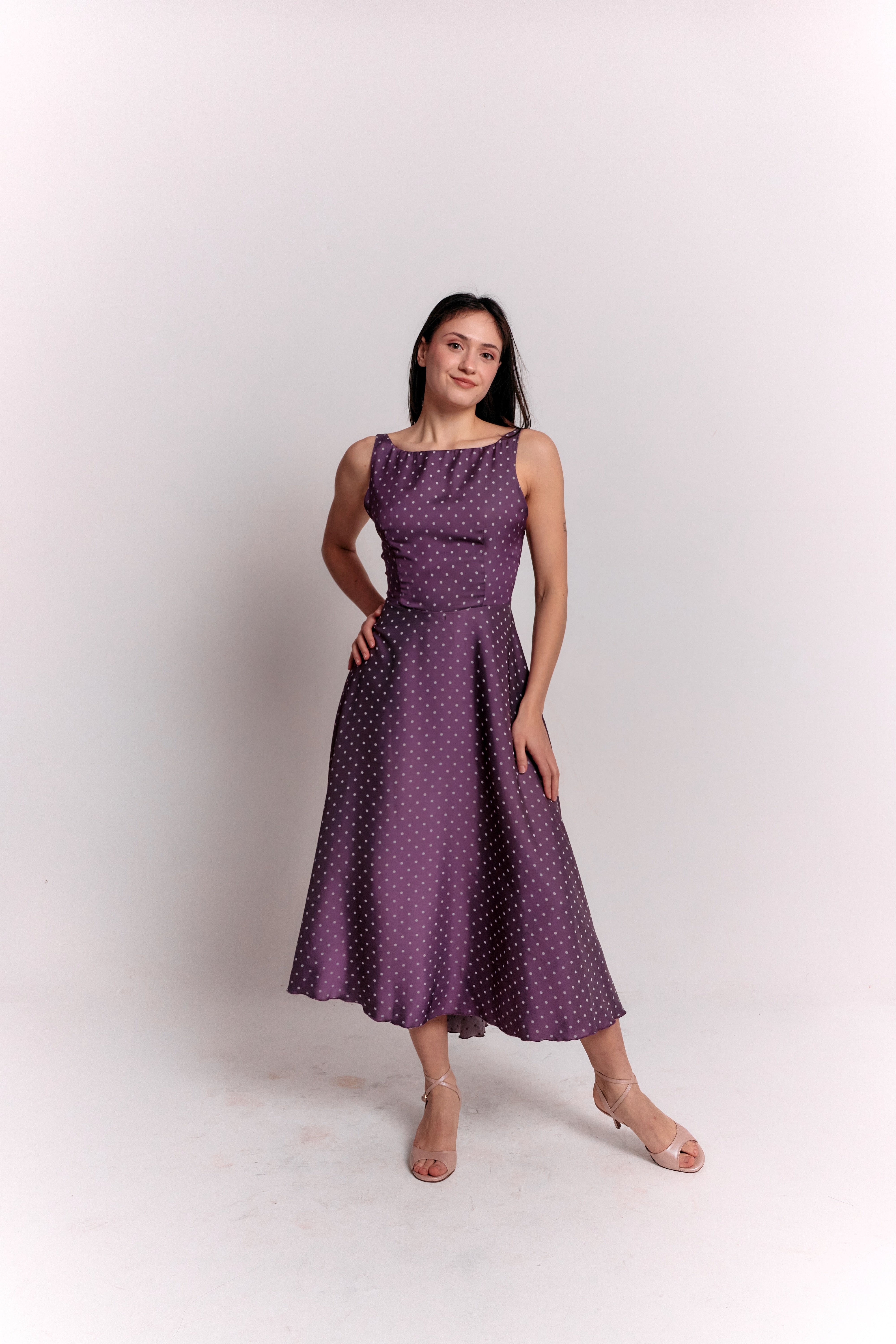Purple and White Polka Dot Dress
